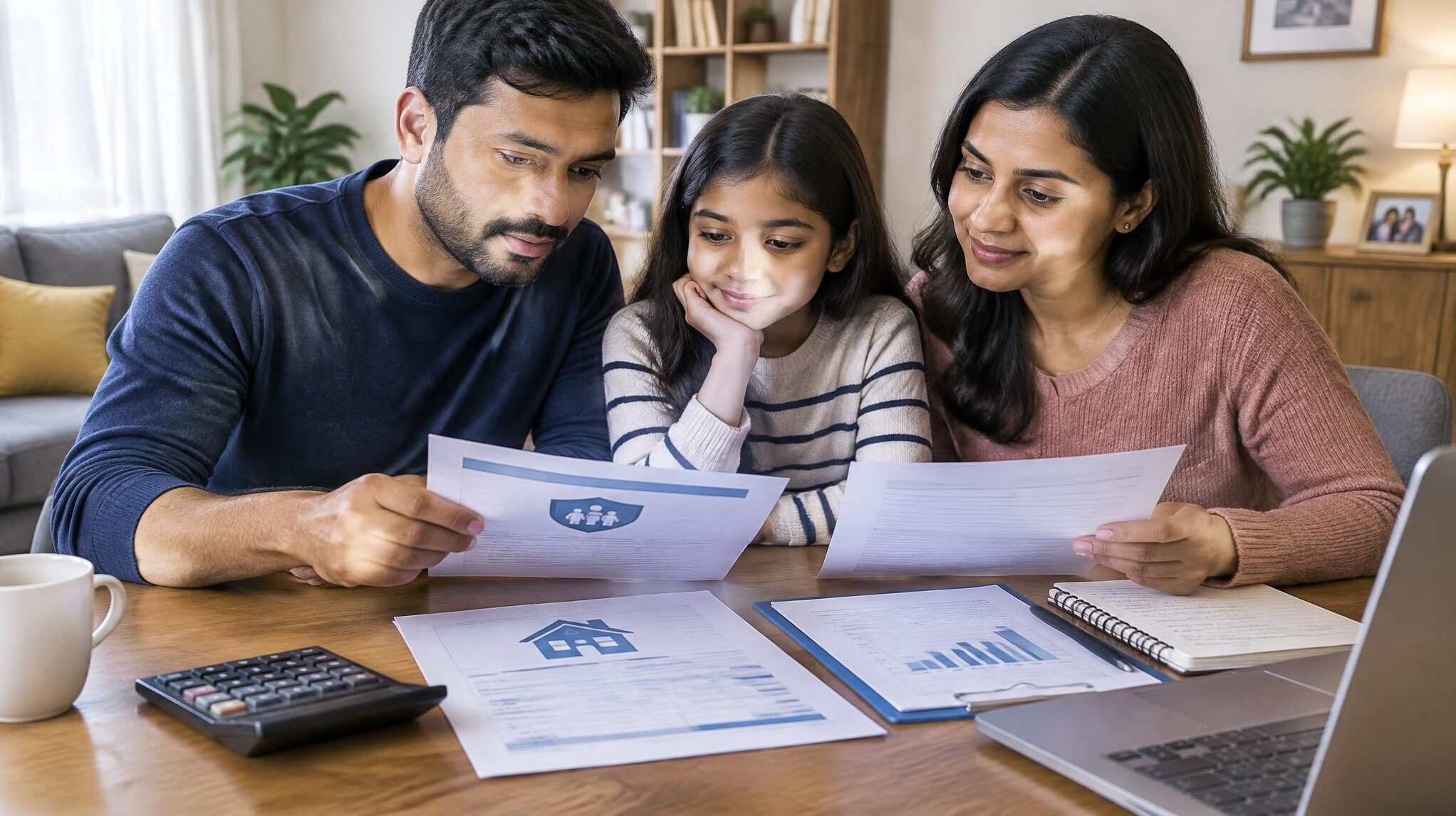 family reviewing insurance documents