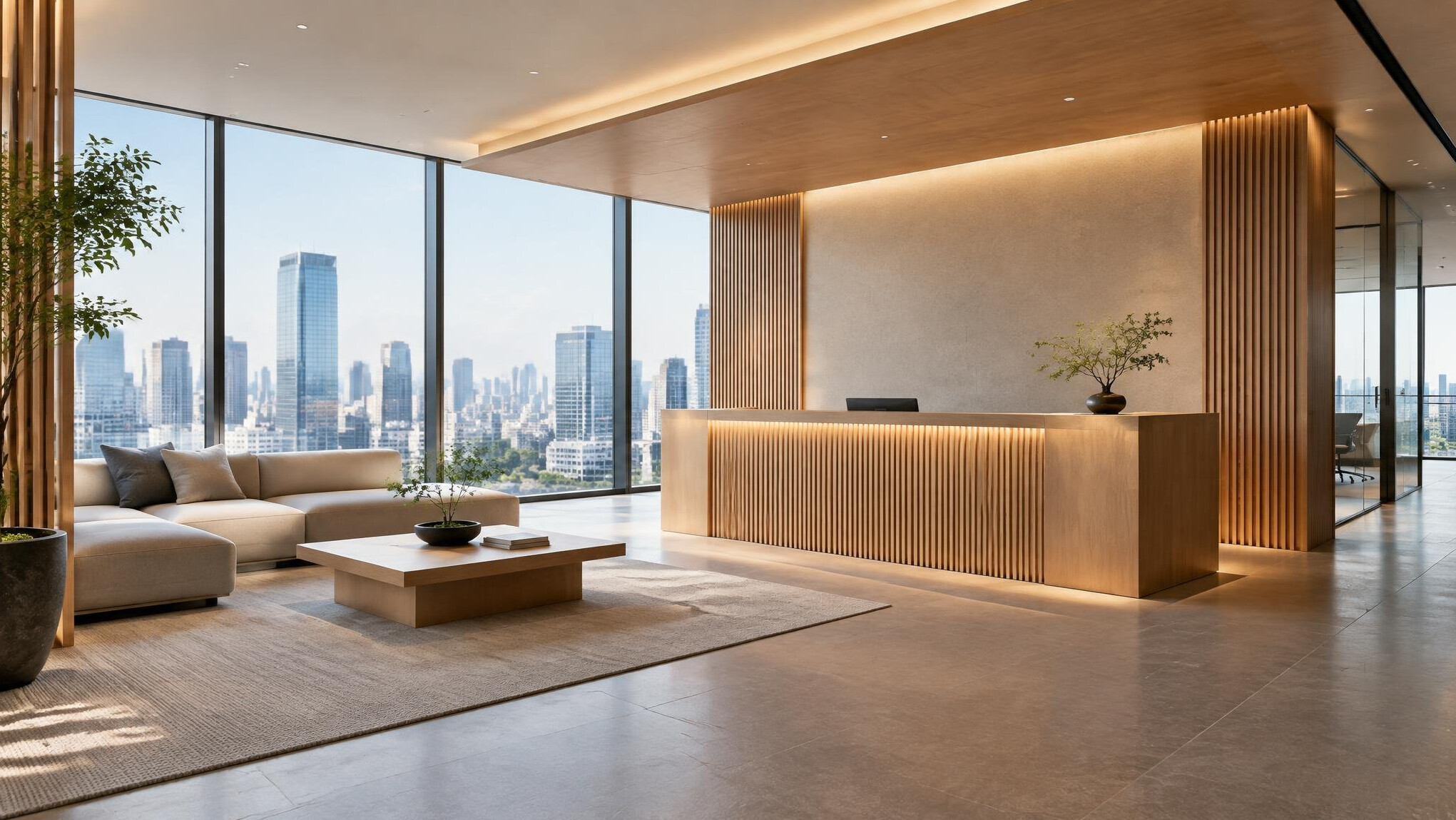 Modern Japanese office reception area