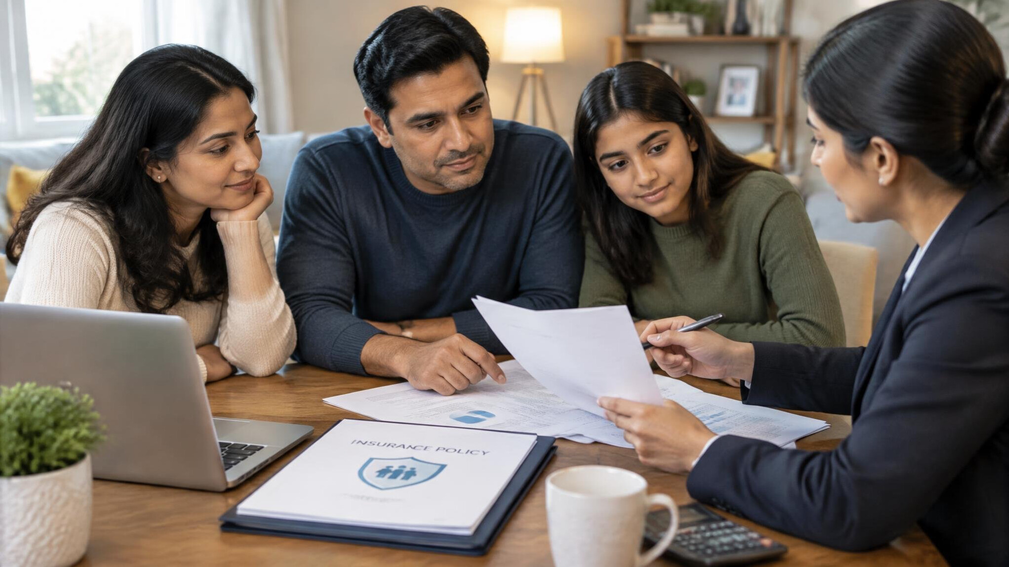 family discussing insurance plans